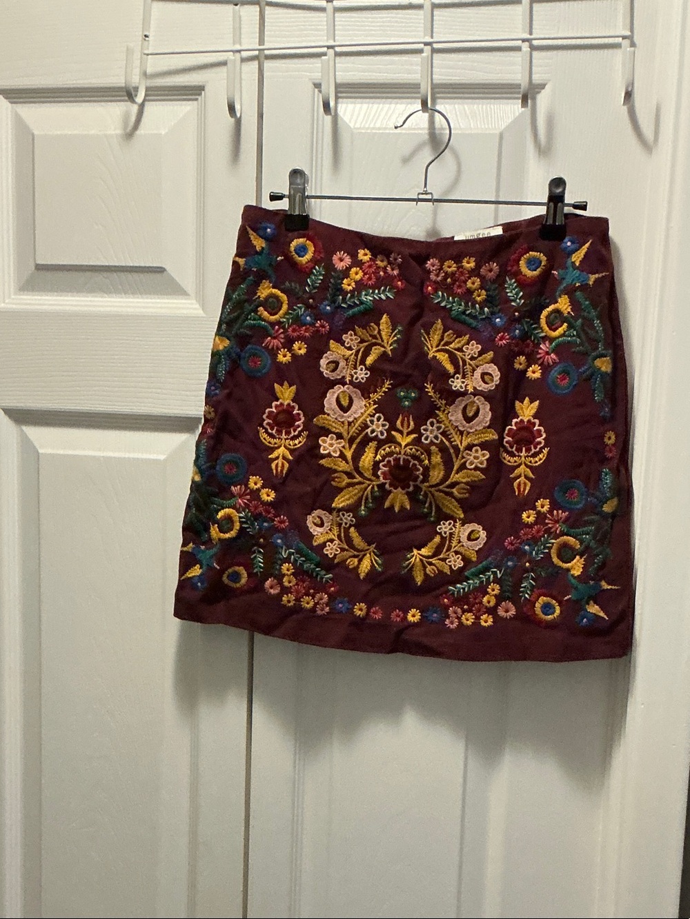 Umgee Burgundy Embroidered Floral Mini Skirt